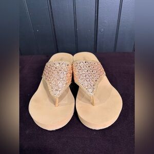 Olivia Miller Gold and Purple Women's Wedge Sandals